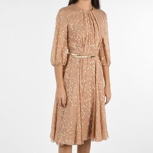 Max Mara Opunzia Silk-Blend Polka-Dot Dress with Belt, Size 8, NWT